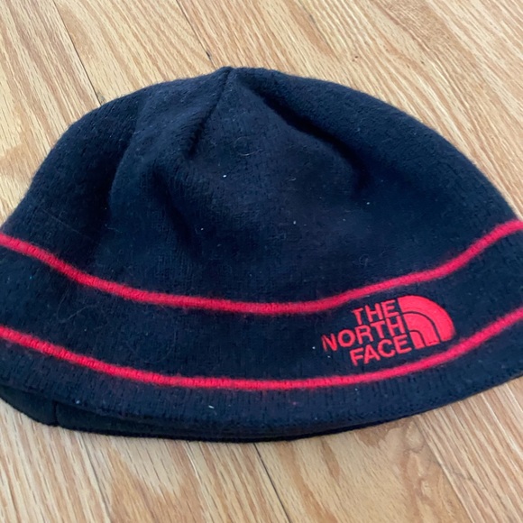 The North Face Black Beanie with Red Stripes - Picture 1 of 1